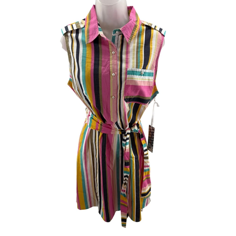Given Kale Womens Sleeveless Striped Shirt Dress Multi Color Large NEW
